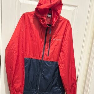 Columbia Red and Blue Zipper and Hooded Windbreaker Jacket
